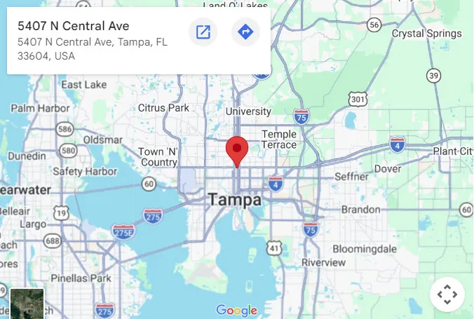 Map showing the studio at 5407 N Central Ave, Tampa