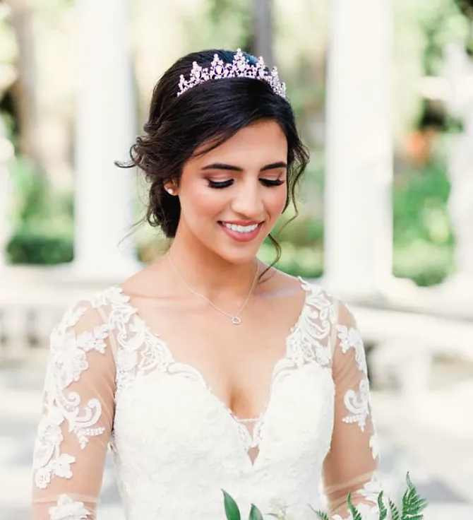 Bride with a tiara and lace gown