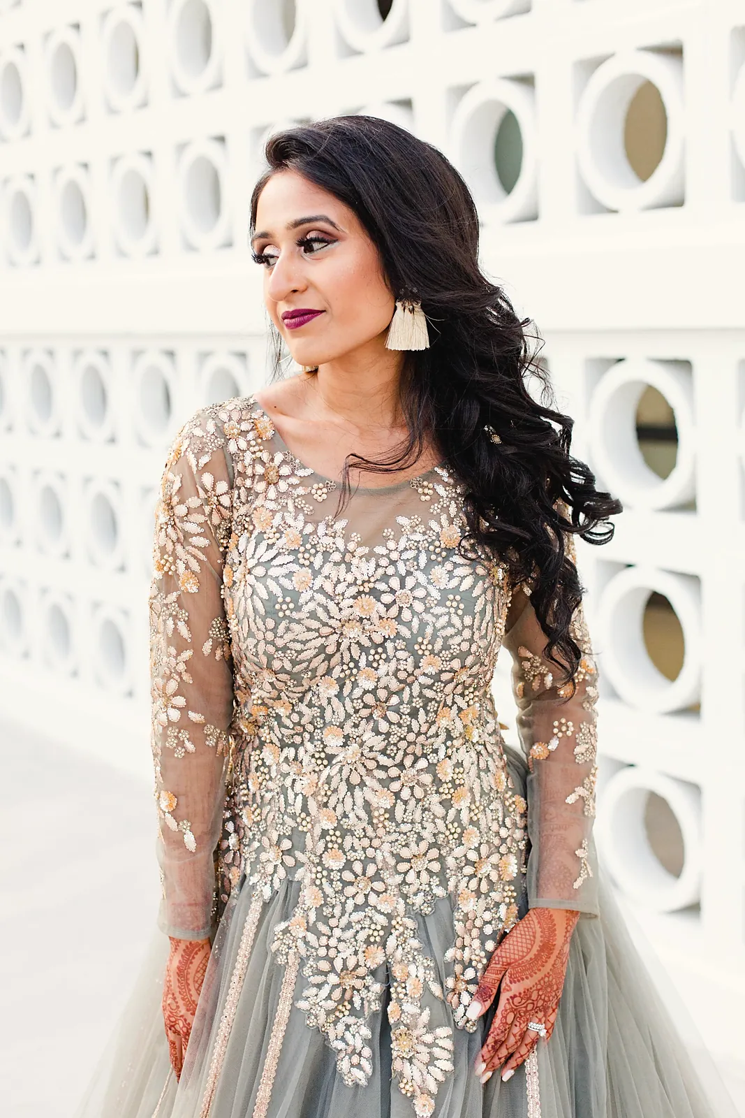 Bride in a silver embellished lehenga